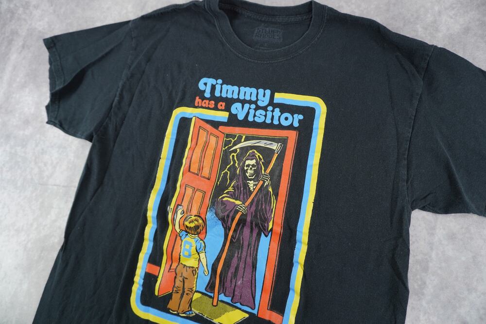 Steven Rhodes Timmy Has a Visitor Grim Reaper Horror Graphic Tee Black L